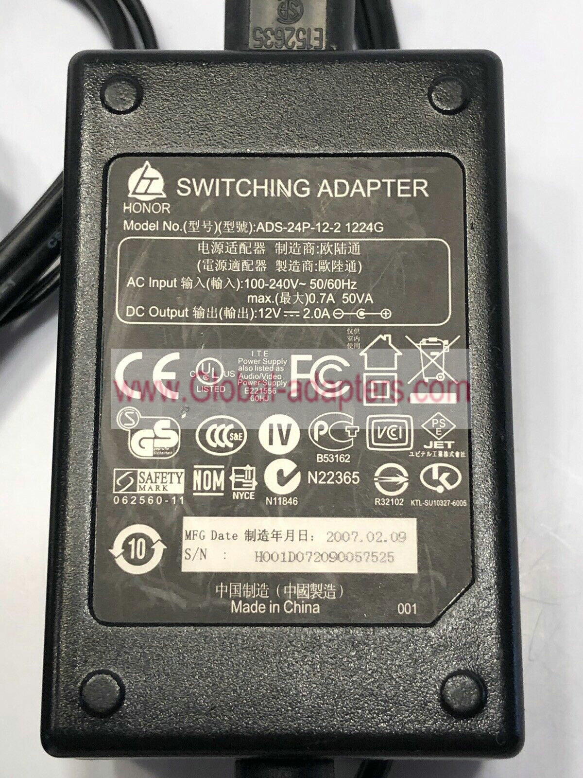 Brand New Honor ADS-24P-12-2 1224G ac adapter APD DA-24B12 LCD monitor 12V 2A Power Adapter 5.5*2.5m